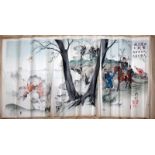 ANOTHER EARLY 20TH CENTURY JAPANESE WOODBLOCK TRIPTYCH, depicting a scene of Japanese artillery