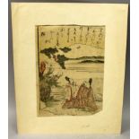 AN 18TH CENTURY JAPANESE WOODBLOCK PRINT BY SHUNSHO, being a single page from a book, the print