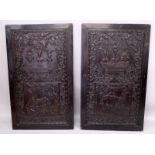 A LARGE PAIR OF 19TH CENTURY CHINESE CARVED HARDWOOD PANELS, each decorated with bronze-form