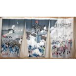 AN EARLY 20TH CENTURY JAPANESE WOODBLOCK TRIPTYCH OF THE BATTLE OF NANSHAN, from the Russo-