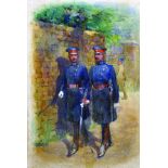 C... Clark (20th Century) British. Two Military Officers walking in the Street, Watercolour, Signed,