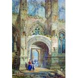 William Richardson (act.1842-1877) British. A Mother and Child by a Church Entrance, Watercolour,