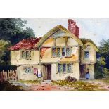 19th Century English School. A Cottage Scene, with a Figure, Watercolour, 7" x 10.25".