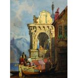 After Samuel Prout (1783-1852) British. A Continental Scene, with Figures in a Boat, Watercolour,