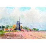 Wilfred Williams Ball (1853-1917) British. "Angmering Mill", Watercolour, Signed and Inscribed,