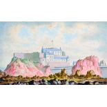 M... F... S... (19th Century) British. "Elizabeth Castle, Jersey", Watercolour, Signed with