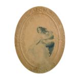 19th Century English School. A Girl Dressed in White, in a Wind Swept Landscape, Pencil, Oval, 6.25"