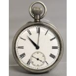 A LADIES SILVER POCKET WATCH with reverse floral panel.