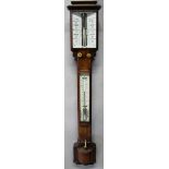 A VERY GOOD VICTORIAN WALNUT CASED STICK BAROMETER by CLERKE I. ROYAL EXCHANGE, LONDON. 38ins