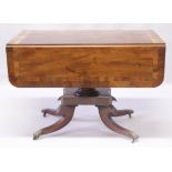 A GOOD MAHOGANY AND ROSEWOOD CROSS-BANDED PEDESTAL PEMBROKE TABLE.