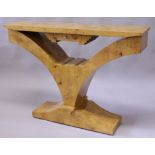 AN ART DECO STYLE BIRDSEYE MAPLE CONSOLE TABLE, the rectangular top supported on curving sides