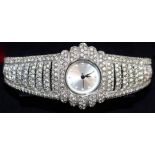 A LADIES SILVER ZIRCON DRESS WATCH.