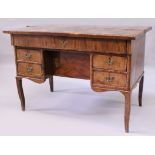 A LOUIS XV KINGWOOD MARQUETRY KNEEHOLE DESK, the rectangular bi-fold top opening to reveal three