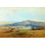 Frederick Tucker (act.1860-1935) British. An Extensive Landscape with Sheep in the foreground, and