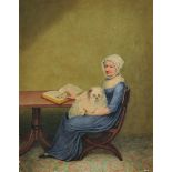 Adam Buck (1759-1833) British. Portrait of a Seated Lady, in a Blue Dress with White Bonnet, with