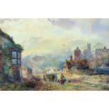 Harry Ward (1844-1873) British. 'Groby, Leicestershire', with Figures and Horses, Watercolour,