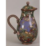 A FINE QUALITY JAPANESE MEIJI PERIOD CLOISONNE JUG & HINGED COVER, some of the cloisons in silver-