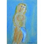 Dora Holzhandler (1928-2015) French/British. A Naked Girl, Holding a Towel, Pastel, Signed and Dated