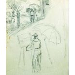 Eugen Spiro (1874-1972) German/American. An Artist at their Easel, Pencil, 8" x 6.75", and three