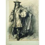 Late 19th Century English School. 'The Ruffler', Study of a Man in Costume, Charcoal, Inscribed, 14"