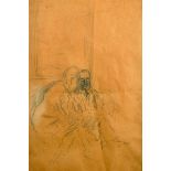 Feliks Topolski (1907-1989) Polish. A Study of Two Men on a Sofa, Pencil on Brown Paper, 12.5" x 8.