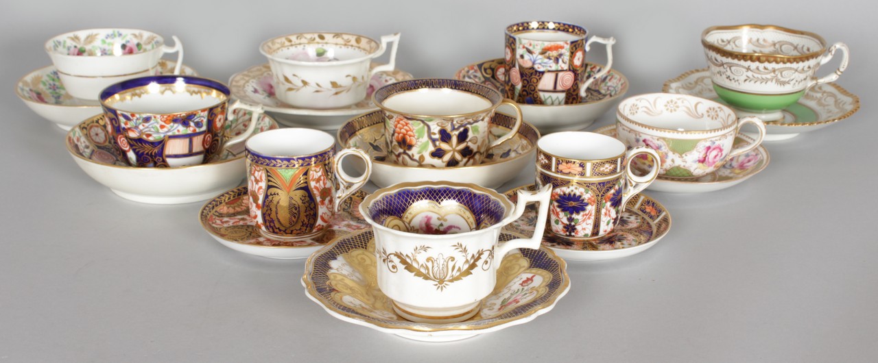 A COLLECTION OF TEN CABINET CUPS AND SAUCERS, various factories to include Royal Crown Derby,