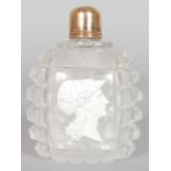 AN APSLEY PELLATT MINERVA CUT GLASS SCENT BOTTLE with plain gilded top. 3.5ins high.