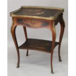 AN EARLY 20TH CENTURY "VERNIS-MARTIN" SIDE TABLE, the top with brass gallery, painted with a