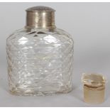 A CUT GLASS GEORGIAN FLASK with plated top. 5ins high.