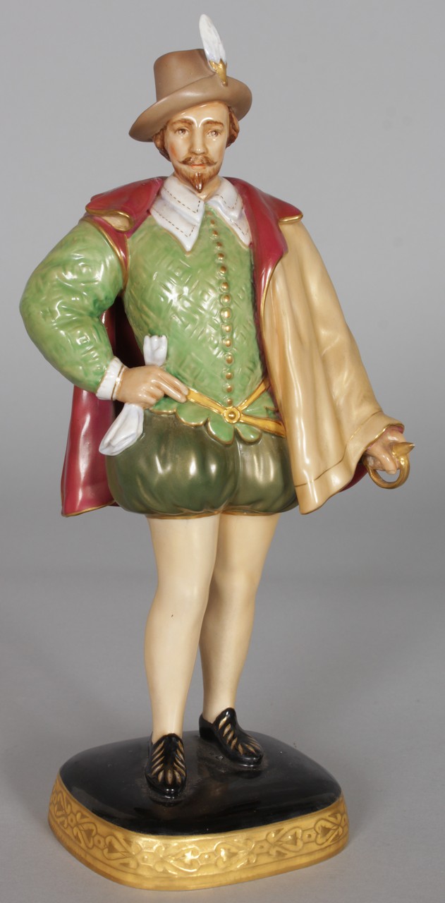 A ROYAL WORCESTER FIGURINE OF "SIR WALTER RALEIGH after ZACCARO" modelled by Frederick M. Gertner,