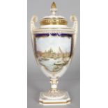 A ROYAL WORCESTER FINE VASE AND COVER decorated with a scene of St. Pauls, London, signed BC,