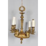 A SMALL EMPIRE DESIGN BRONZE CHANDELIER, with four branches modelled as swans with out-swept