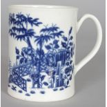 AN 18TH CENTURY WORCESTER GOOD MUG with swimming ducks before and house on an island verso, with a
