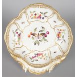 A 19TH CENTURY DERBY SHELL SHAPED DISH painted with fruit and insects by Thomas Steele.