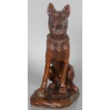 FOUCHER CHIEN GUETTEUR. A SEATED TERRACOTTA ALSATIAN. Signed. 18ins high.