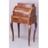 A 19TH CENTURY DESIGN FRENCH ROSEWOOD AND PARQUETRY BONHEUR-DU-JOUR, the upper section with a single