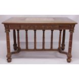 A SUPERB LATE 19TH CENTURY FRENCH WALNUT, CUT BRASS AND MARQUETRY RECTANGULAR CENTRE TABLE, the