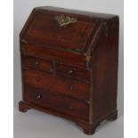 A 19TH CENTURY MAHOGANY MINIATURE BUREAU, with a fall flap over two short and two long drawers on