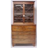 A GEORGE III MAHOGANY SECRETAIRE CHEST, with associated top having a dentil cornice, a pair of