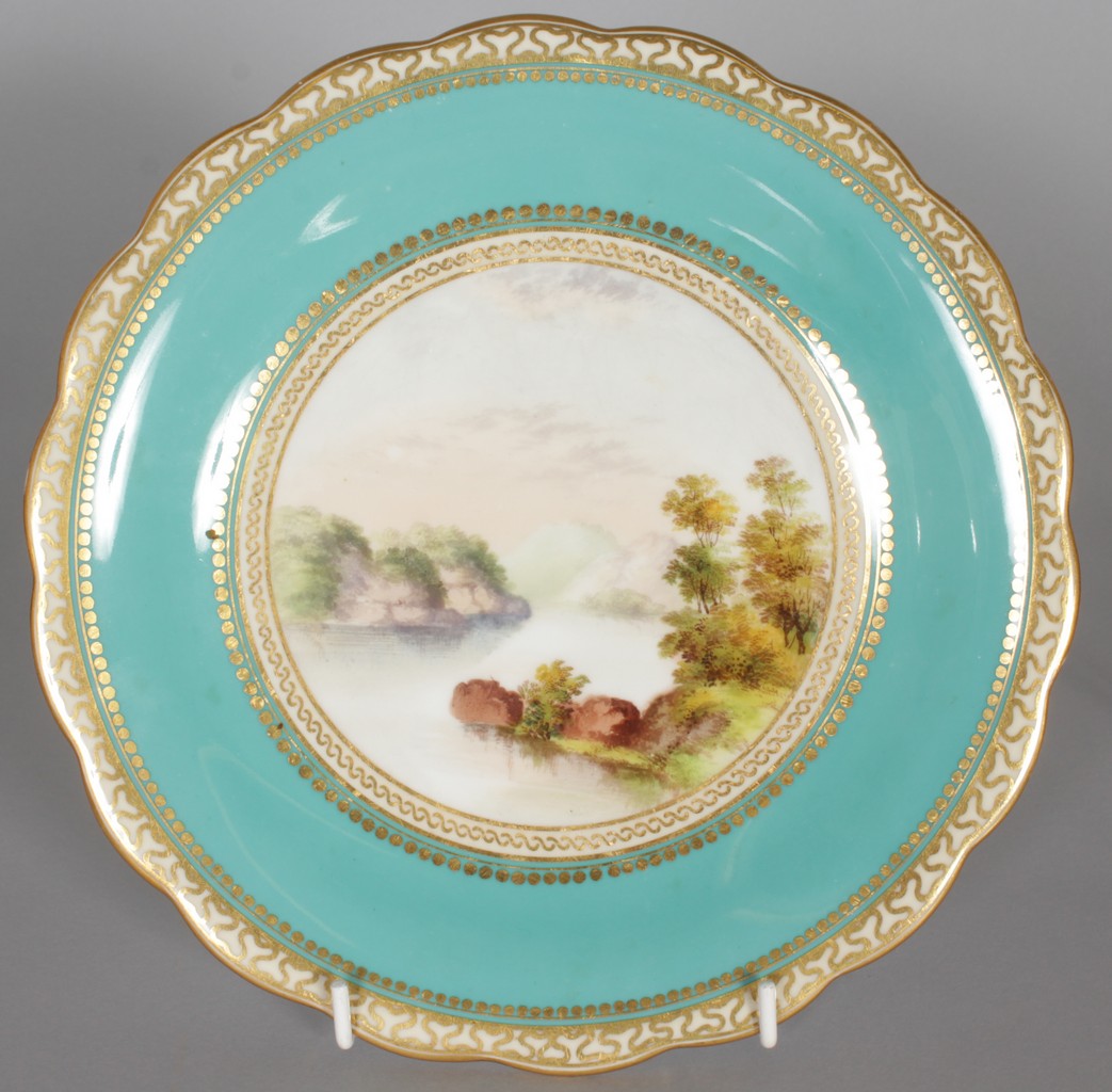 A GRAINGERS & KERR & BINNS, WORCESTER COLLECTION OF PLATES, a jewelled plate with heathers, a - Image 6 of 8