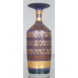MARY RICH (1940) A STONEWARE VASE, hand-painted in blue and gold. Impressed M. 8.5ins high.