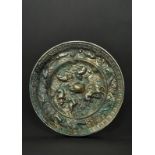 Silvered Bronze Tang Dynasty Lion and Grape Mirror