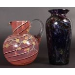 A VICTORIAN PINK ENAMELLED JUG AND MOTTLED VASE (2).