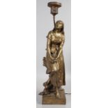 EUGENE LAURENT (1832-1898) FRENCH A LARGE GILT BRONZE STANDING YOUNG LADY as a lamp, on a square