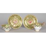 TWO CUPS AND SAUCERS, painted with flowers. Pattern No. 6148, Col No. 003.