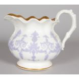 A LARGE JUG with waved gilt rim and pattern in purple relief. 7ins high. Col No. 0195.