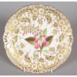 A BOTANICAL PLATE painted with foxgloves. 9ins diameter. Pattern No. 2/5174, Col No. 0275.