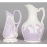 TWO JUGS with classical figures in blue in relief. Pattern No. 117, Col No. 177 and Pattern No. 156,