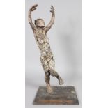 A LARGE PAINTED BRONZE STANDING DANCER. 2ft 2ins high.