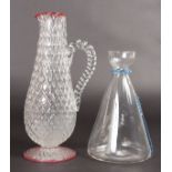 A POWELL CARAFE with blue moulding and a diamond moulded jug (2).